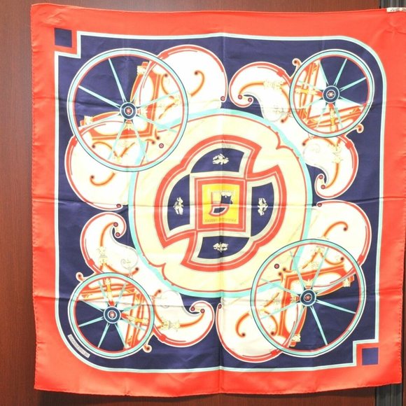 Authentic HERMES Carre 90 Scarf "WASHINGTON'S CARRIAGE" Silk Red - Picture 11 of 14